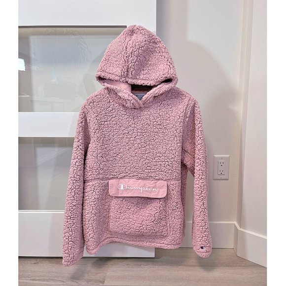 Ladies Pink Champion Sherpa Hoodie Sweater - Picture 1 of 5